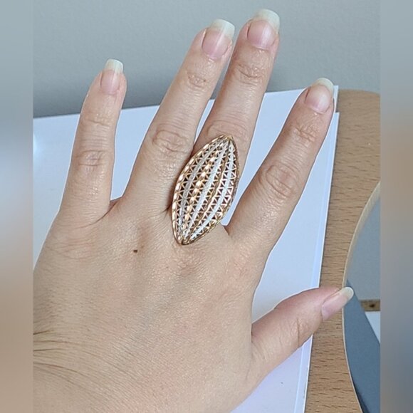 Boho Sterling Silver Rose Gold Marquis Two Tone Full Finger Statement Ring - Picture 4 of 13